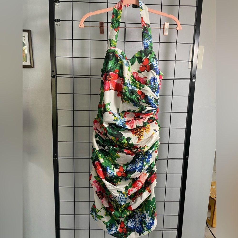 Widelia Retro Floral Sweetheart Halter Neck Midi Dress EUC - Picture 2 of 12